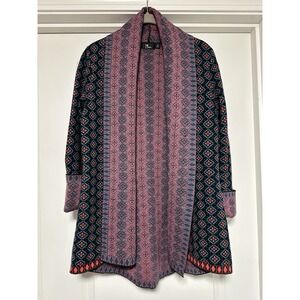 Neve, Womens Nordic Marino Wool Open Cardigan, Navy/Blue/Pink/Purple,‎ Small